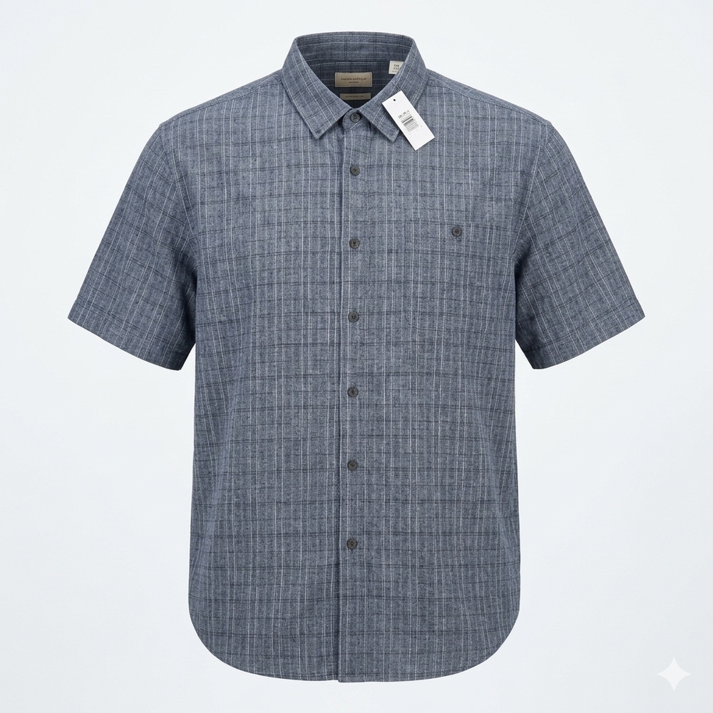 Weatherproof Men's Short Sleeve Button-Down Shirt in Heathered Navy Size 3XL